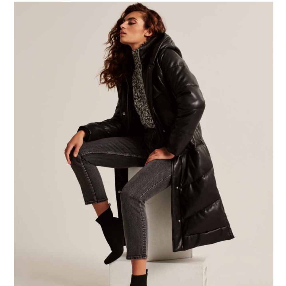 NWT Abercrombie Vegan Leather Ultra Long Puffer - Picture 2 of 12